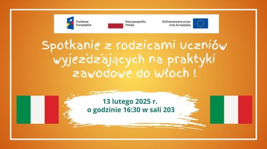 Spotkanie z rodzicami uczniów wyjeżdżających na praktyki zawodowe do Włoch