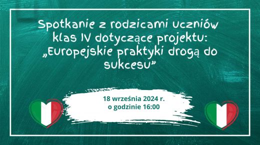 Spotkaniu z rodzicami uczniów klas IV dotyczące projektu „Europejskie praktyki drogą do sukcesu”