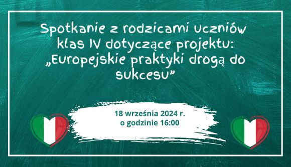 Spotkaniu z rodzicami uczniów klas IV dotyczące projektu „Europejskie praktyki drogą do sukcesu”